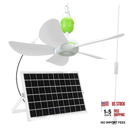 Set Solar Ceiling Fan Kit with5w Panel, USB Hanging Fan5.74” Dual Power 1