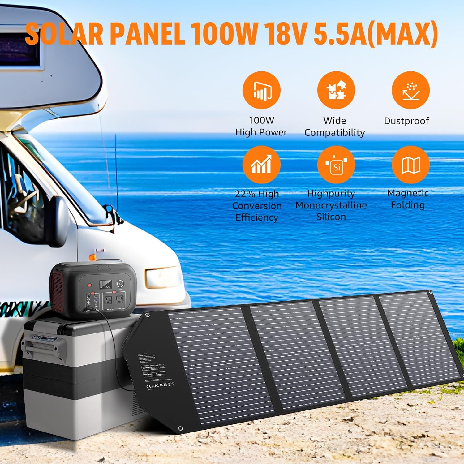 100W Foldable Portable Solar Panel For Power Station Camping RV Solar Generator