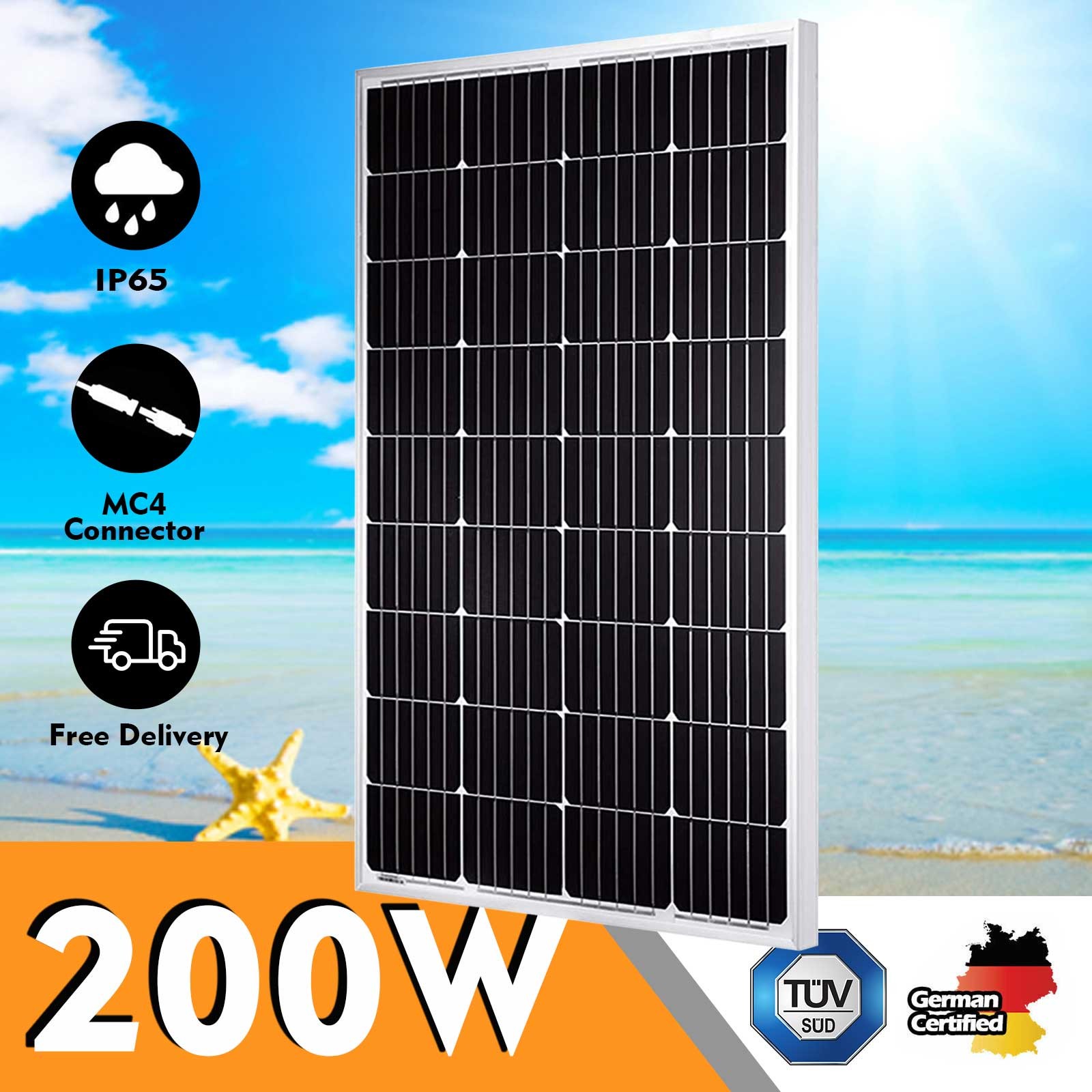 200W Watt Mono Solar Panel 12V Battery Power Off-Grid RV Home Boat Camping US