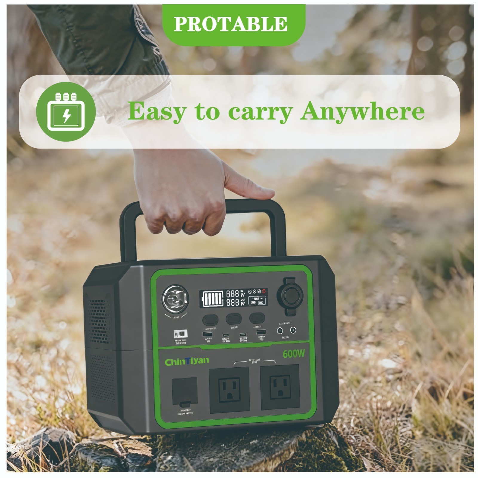 600W 336Wh Portable Power Station Camping Solar Generator with 120W Solar Panel