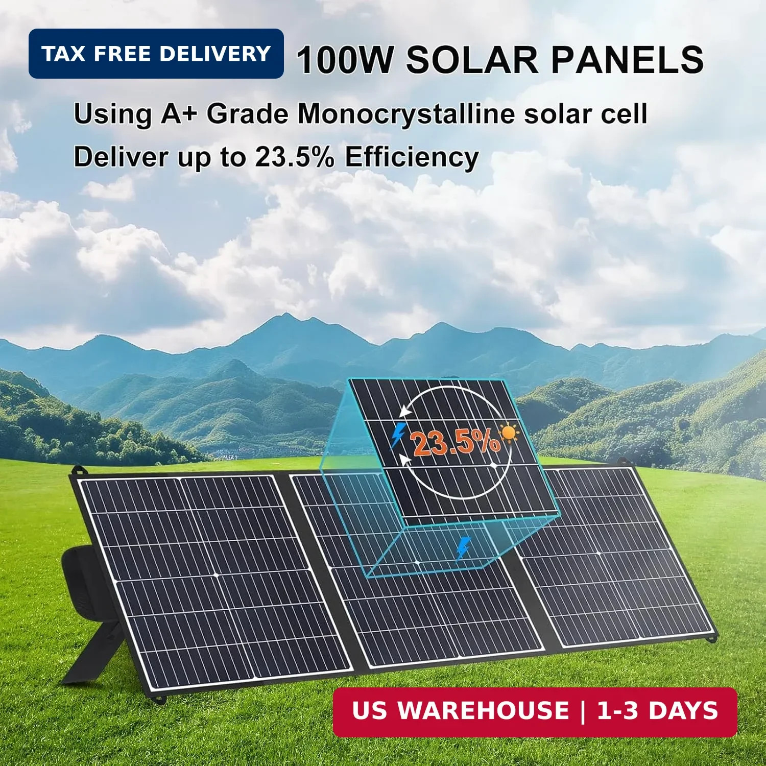 100W Portable Solar Panel, 20V Foldable Solar Charger with USB-A QC3.0 & Type-C