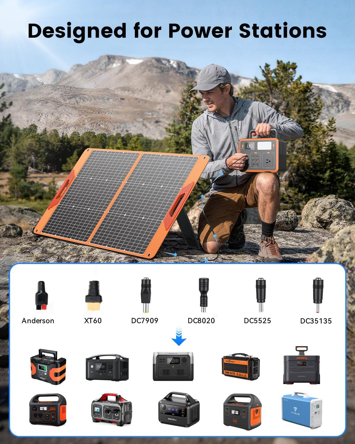 100W Portable Solar Panel for Power Station, 23.5% High Efficiency Foldable Sola