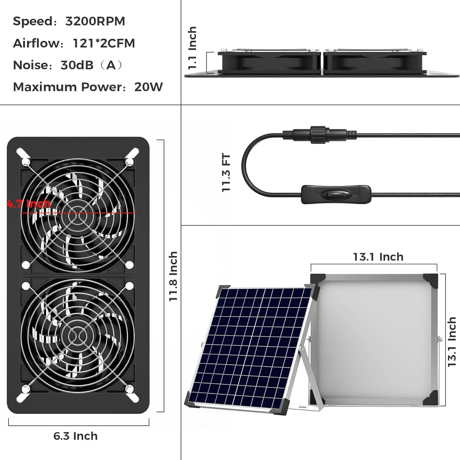 Solar Fan Kit for Chicken Coop – Two IP65 Waterproof 5″ Solar Powered Fans – Out