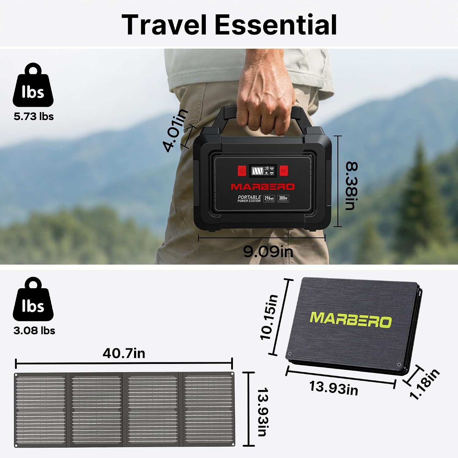 MARBERO 296Wh Solar Generator 300W Pure Sine Wave with 60W Panel