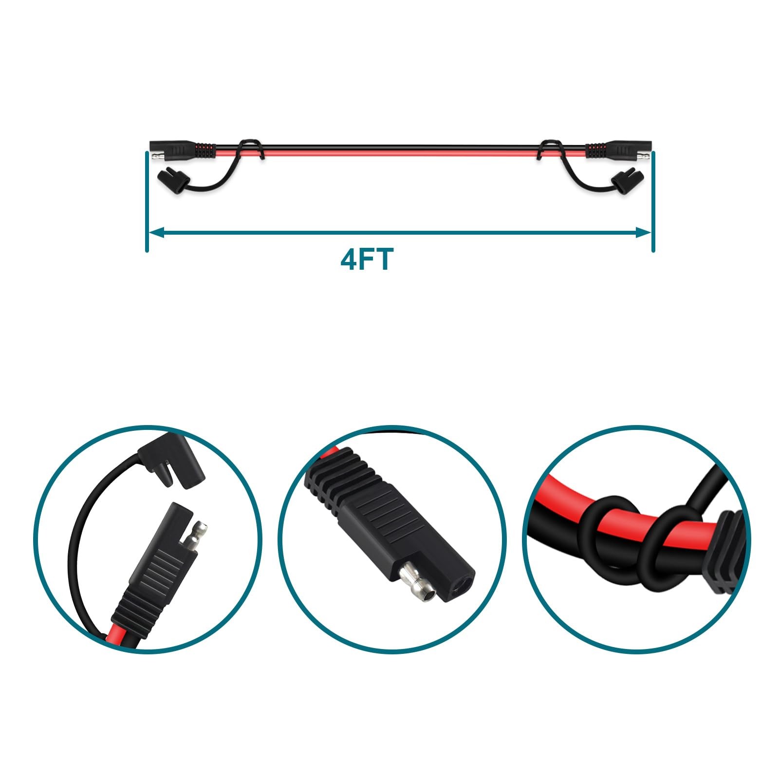SAE Extension Cable, 4FT 16AWG Battery Connector, 16AWG*4FT, Red