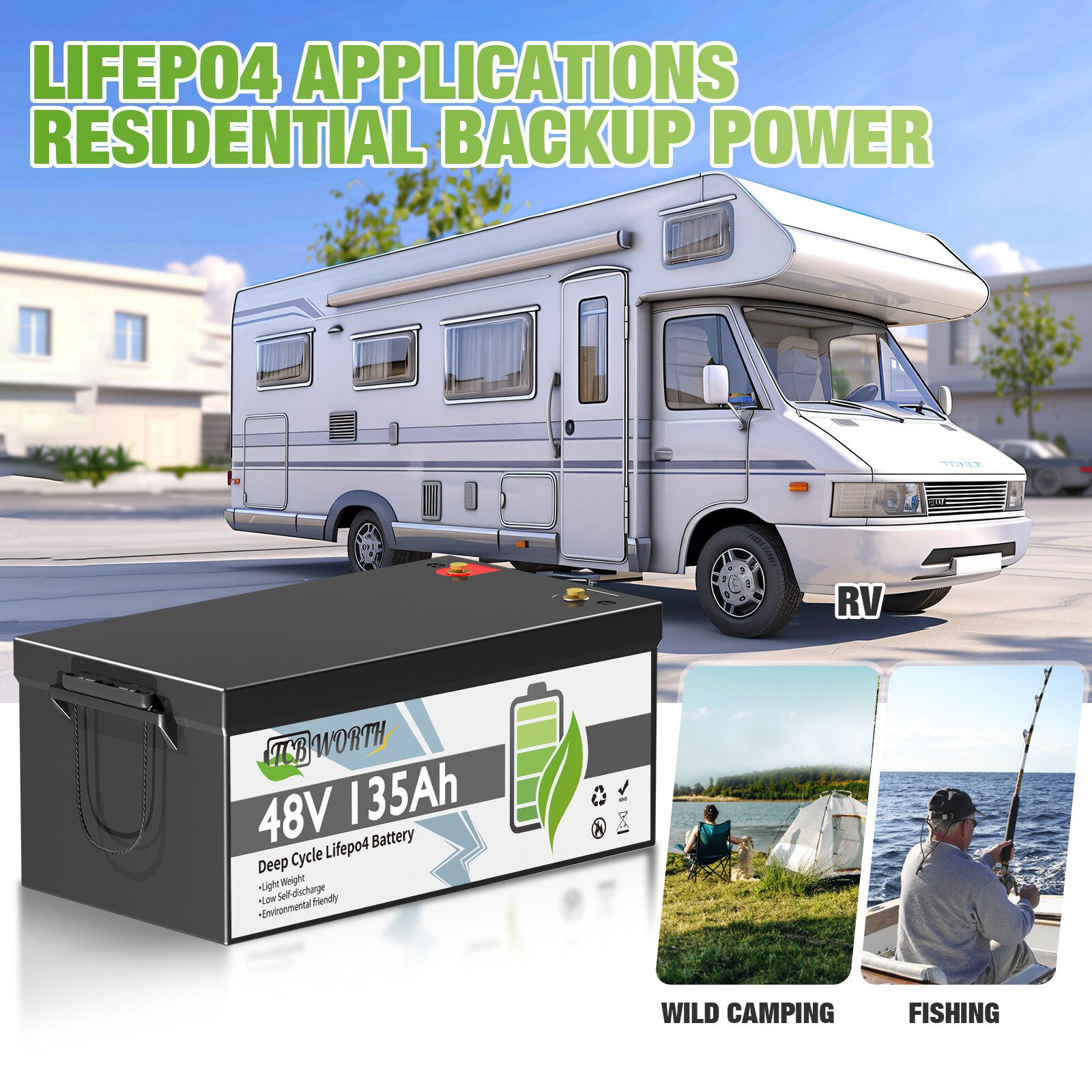 LiFePO4 48V 135AH Lithium Golf Cart Battery 200A JBD BMS for Off-Grid RV Solar