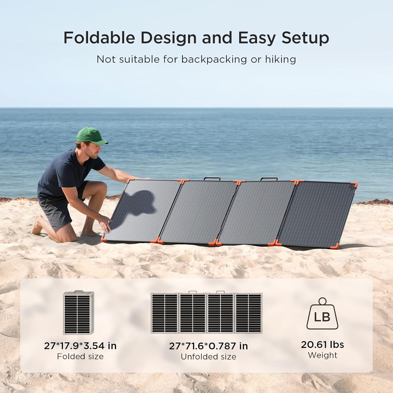 200W Portable Solar Panel (Tempered Glass),Heavy-Duty Foldable Mono Solar