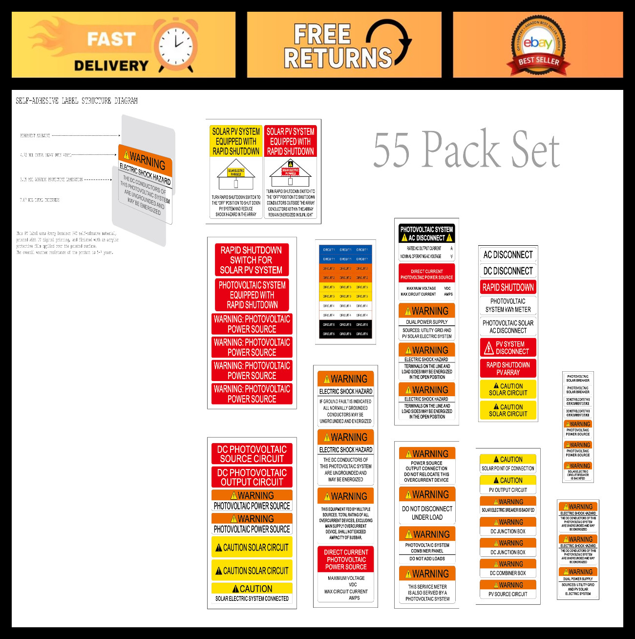 Premium Solar PV System Labels Value Pack – UV Resistant Photovoltaic Stickers f