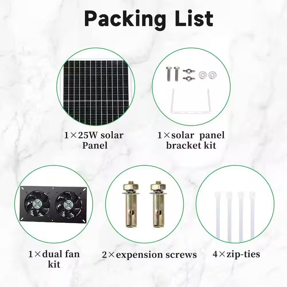 25W Solar Dual Fan Kit for Outdoor Ventilation, IP65 Weatherproof, 14.7 Ft. Cord