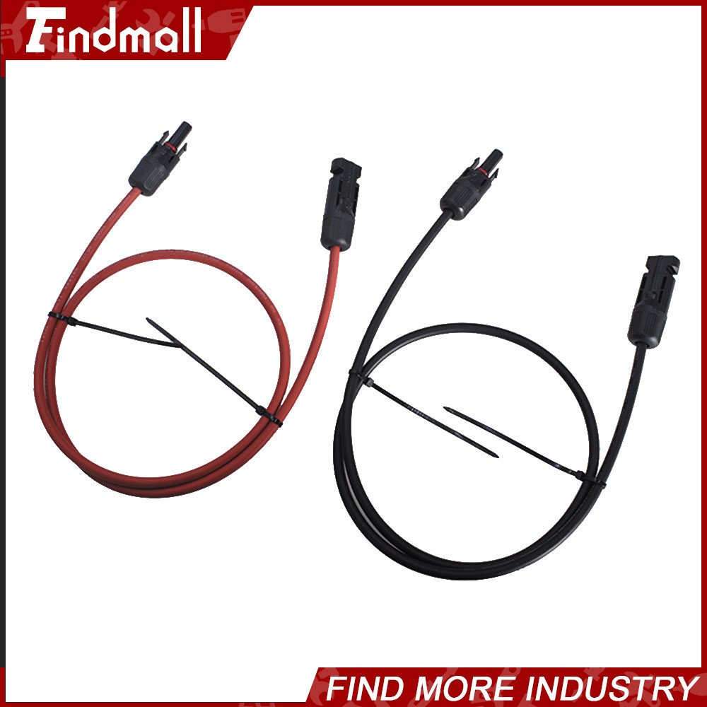 Findmall 1 Pair 3FT Black+Red Solar Panel Extension Cable Wire Connector 10 AWG