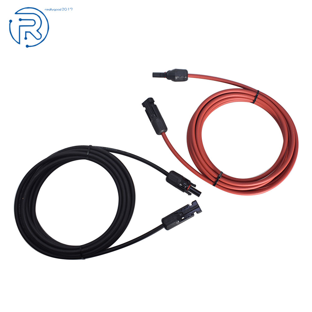 1 Pair 10 Feet Black And Red Solar Panel Extension Cable Wire Connector 12 AWG