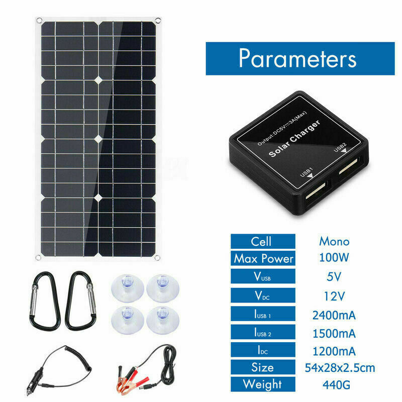 eSOLAR-100W 12V Mono Flexible Solar Panel W/20A Controller For Car Phone Charge