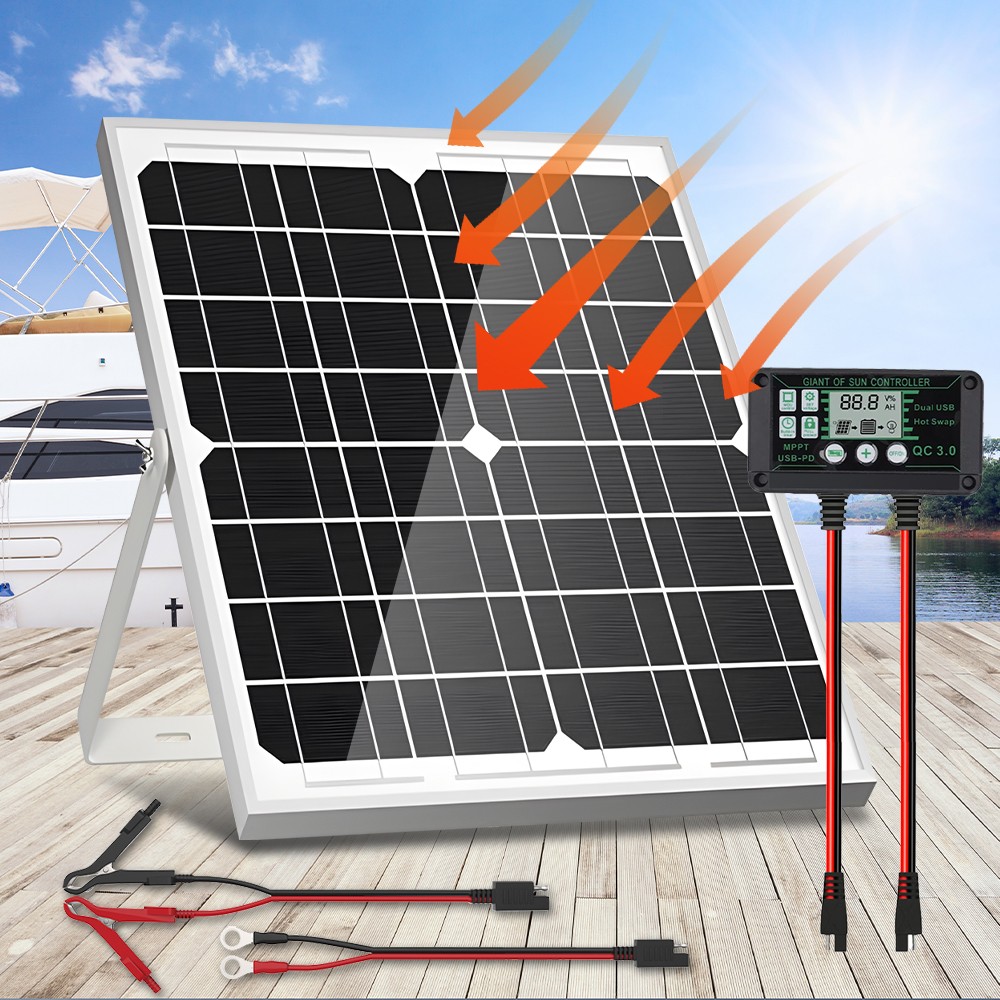 12V Solar Battery Trickle Charger 40W Solar Panel Maintainer Kit for Car RV Boat