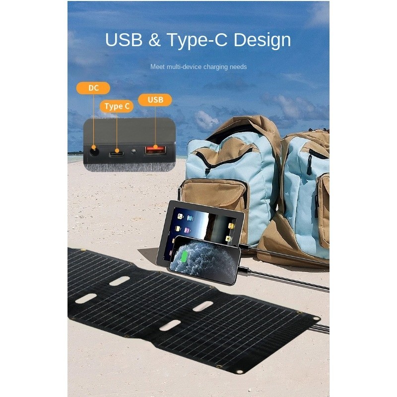 40W Portable Solar Panel Bag Monocrystalline Silicon 4-Fold Solar Panel Protecti