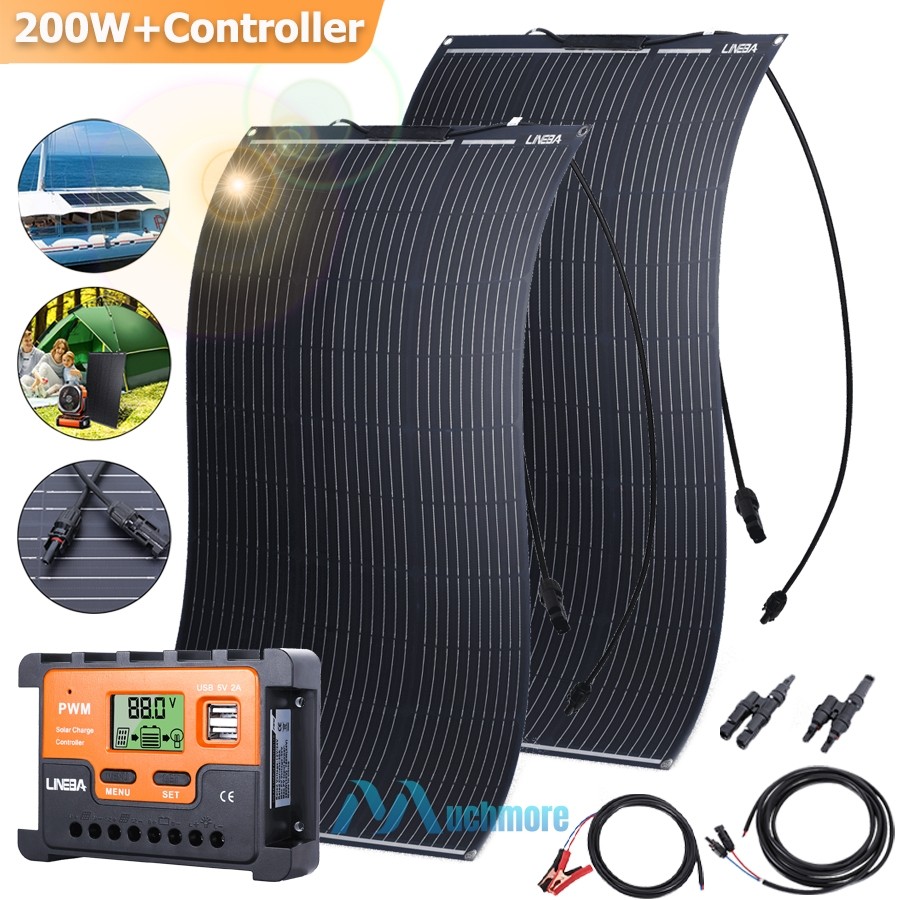 200W 400 Watt Flexible Solar Panel Kit 12V Mono Home RV Rooftop Camping Off-Grid