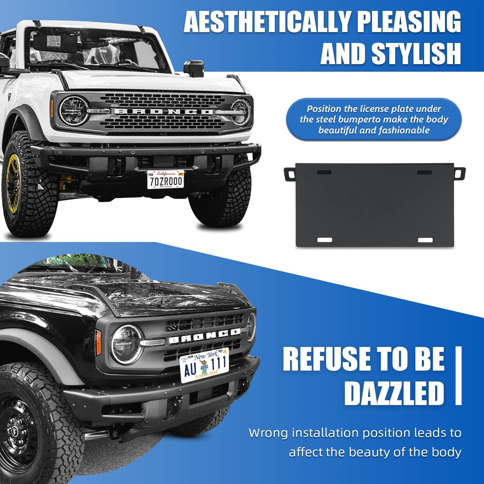 Front License Plate Frame for Ford Bronco, Aluminum Alloy License Plate Mount…