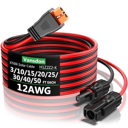 Solar to XT60i Extension Cable 12AWG 20FT XT60i Female to Male 12AWG-20FT