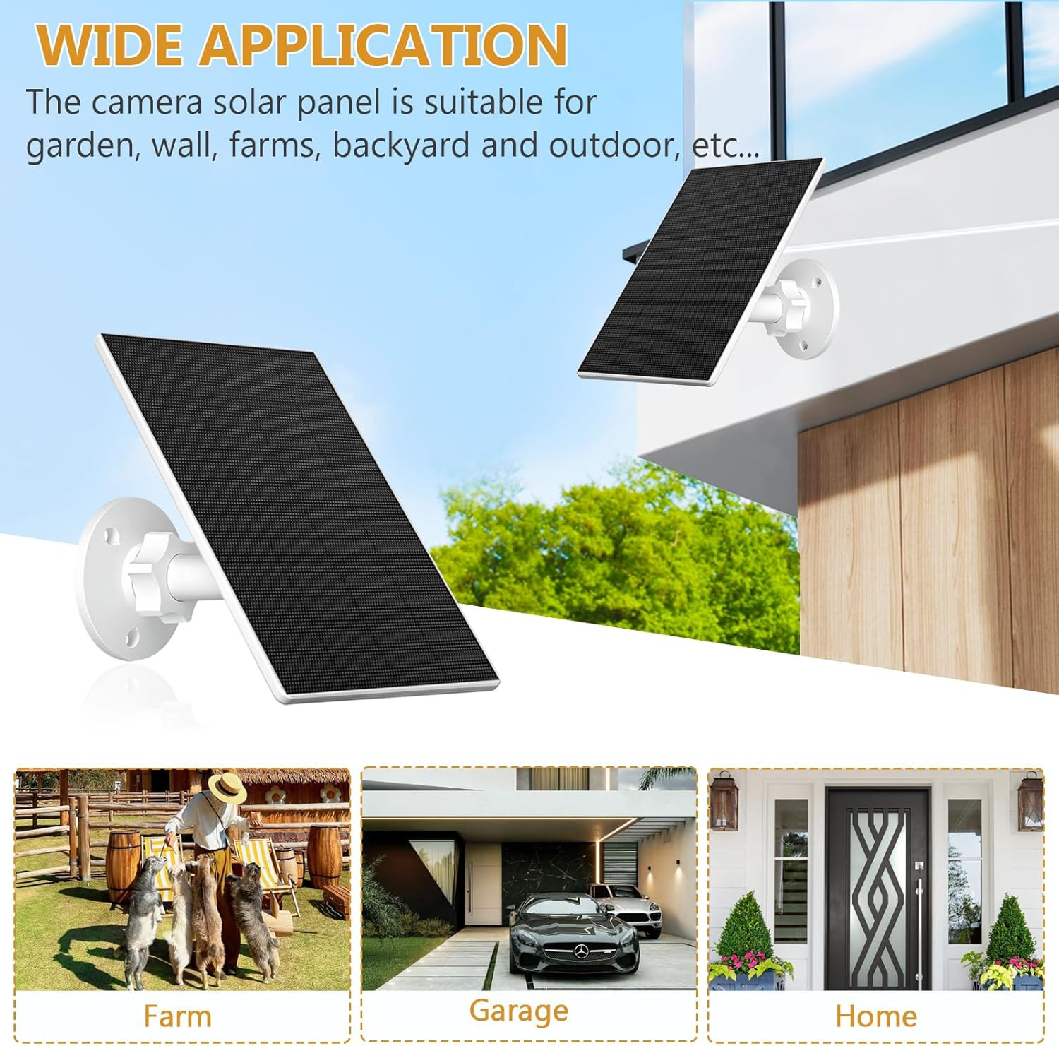 2W Solar Panel for Security Cameras, Solar Charger with Micro USB & USB-C Port f