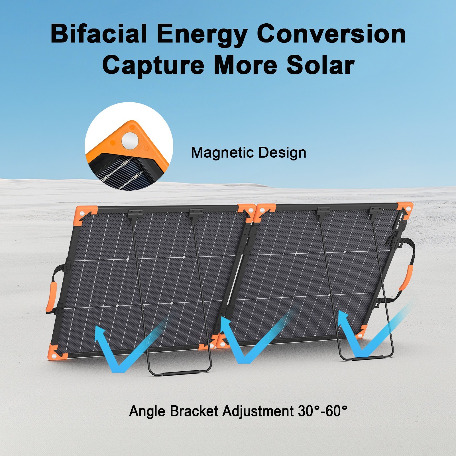 MHPOWOS Bifacial 100W Solar Panel ETFE Aluminum Frame Kickstand for Outdoor RV