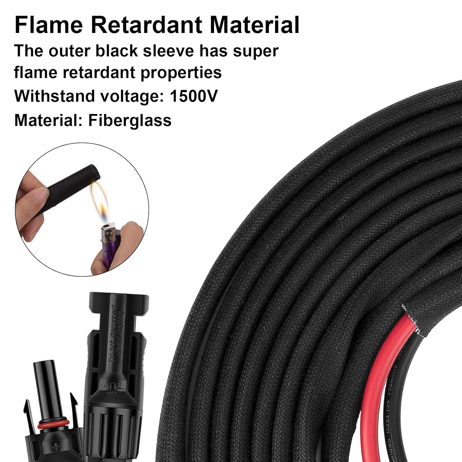 30FT 10AWG Solar Panel Extension Cable with Female and Male Connectors, Solar Ex