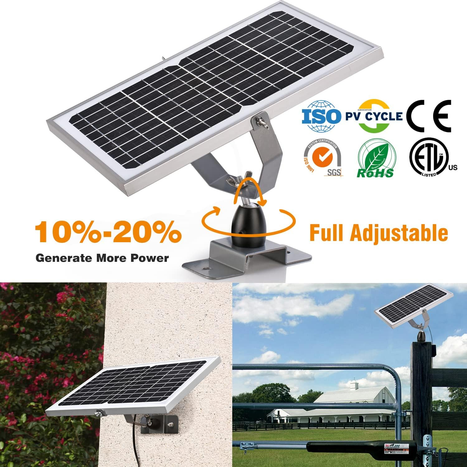 10W 12V Solar Battery Charger with Smart MPPT, Waterproof Panel for RV & Boat