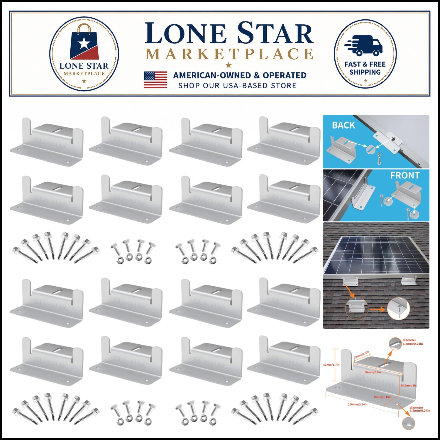 Complete Set of 16 Solar Panel Z Brackets for Easy Installation & Reliability