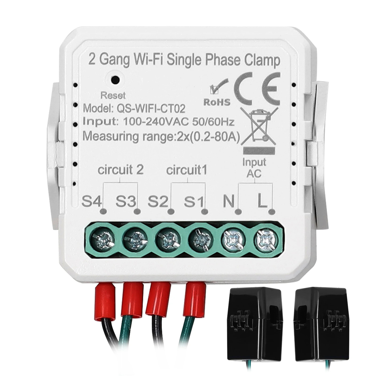 Tuya Wifi 2 Gang 80A Single Phase Clamp Solar PV Energy Meter Bidirectional Mobi