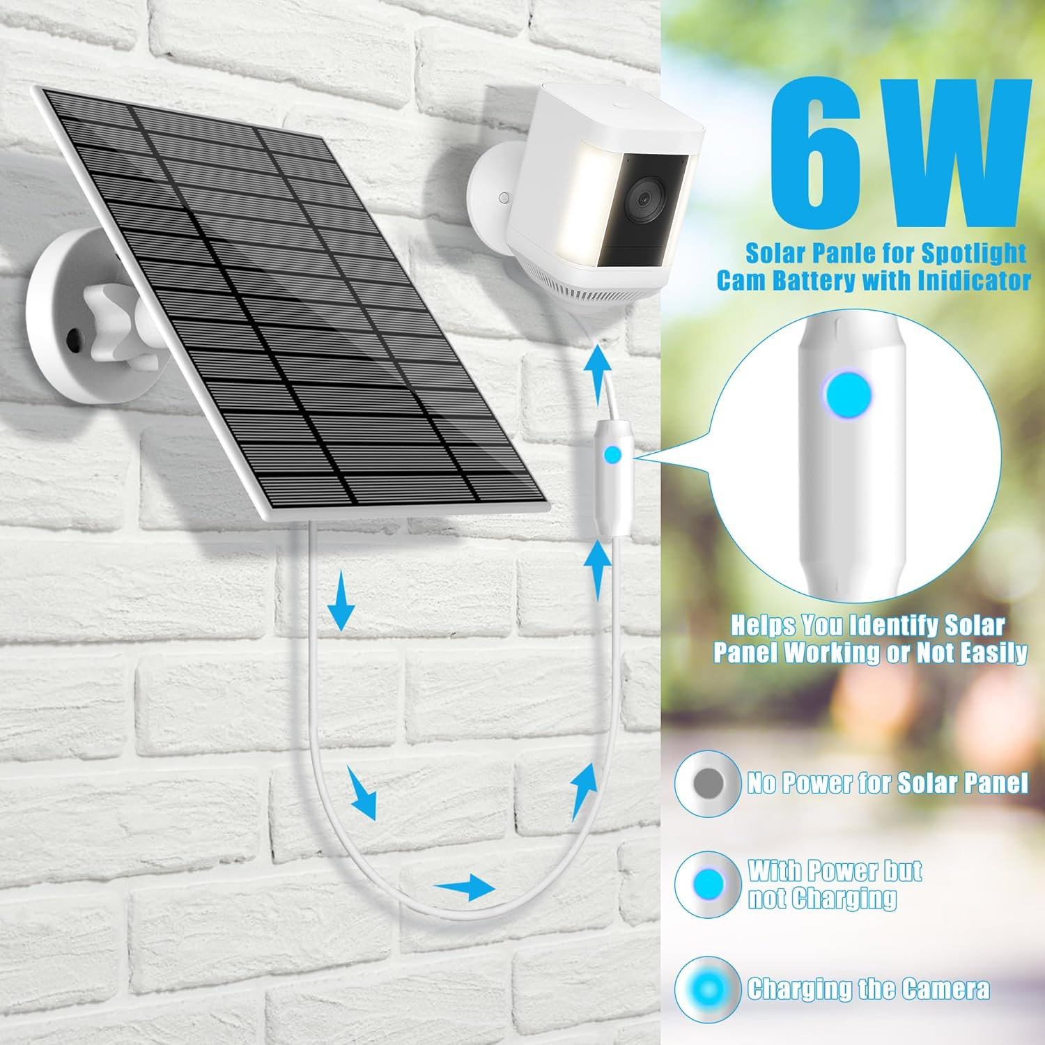 6W Solar Panel Compatible with Ring Spotlight Cam Plus/Pro and Stick up Cam Batt