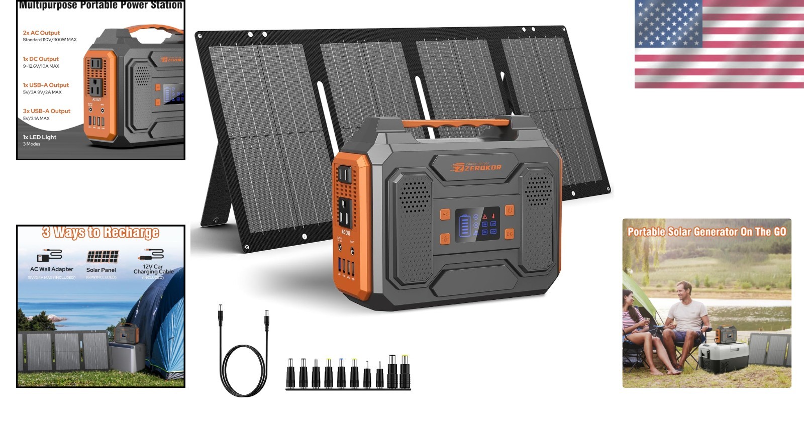 Portable Solar Generator 300W with 60W Panel