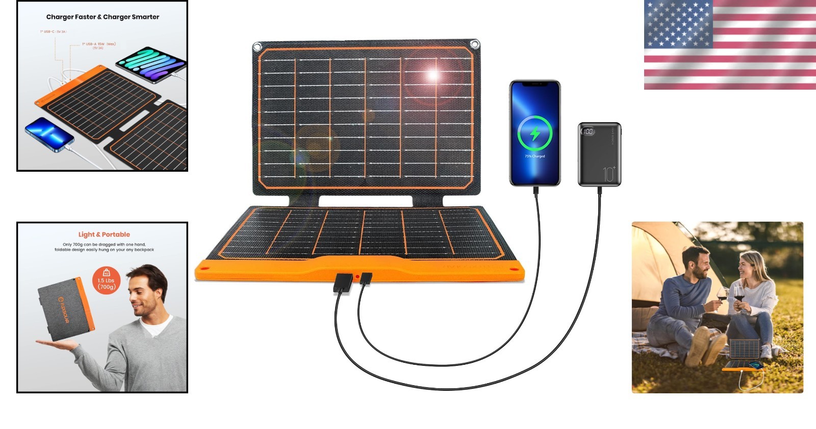 20W High Conversion Solar Panel with Dual USB Outputs for Smart Devices
