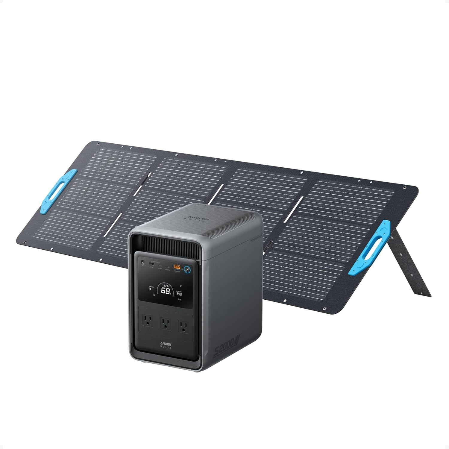 Anker SOLIX S2000 Portable Power Station with 400W Solar Panel, 1,500W (3,000W P