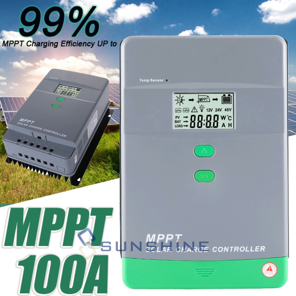 12V/24V/36/48V 50A 60A 100A MPPT Solar Charge Controller Panel Battery Regulator