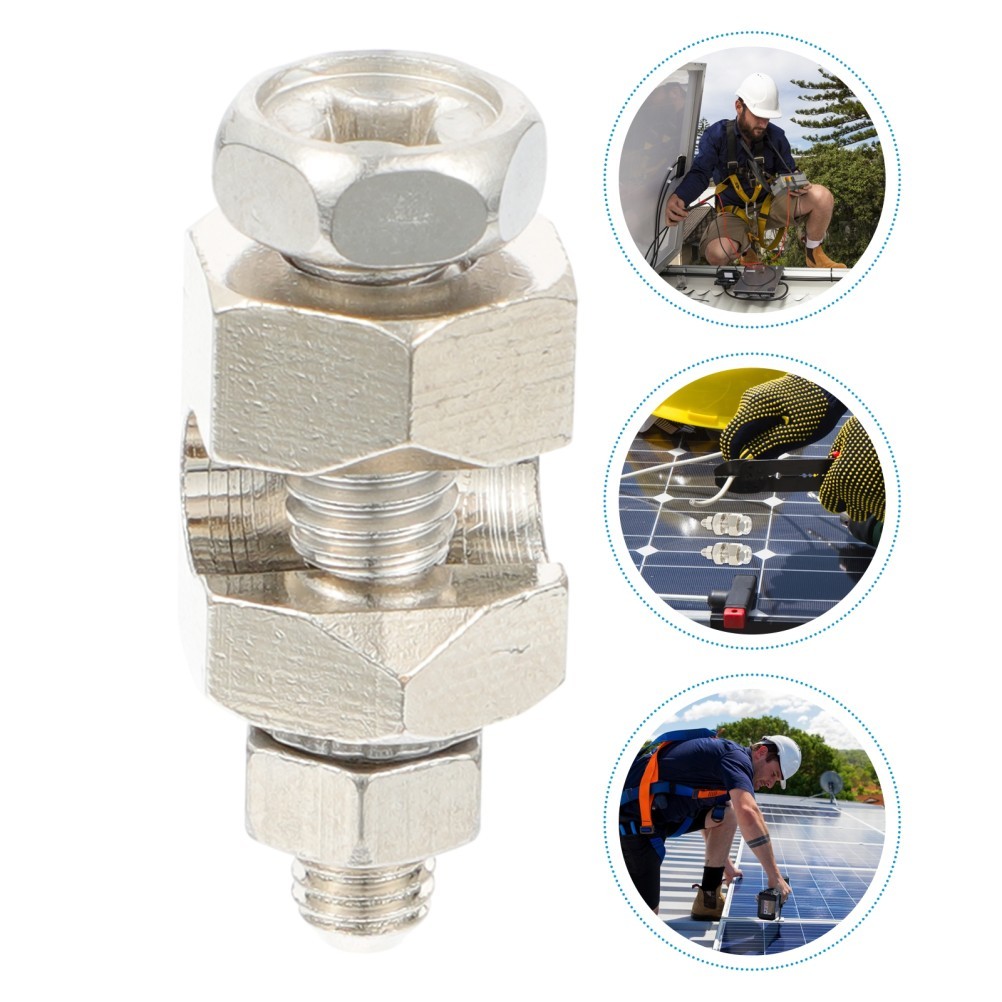 2Pcs Durable Solar Grounding Clip Copper Cable Clamp Silver for Wire