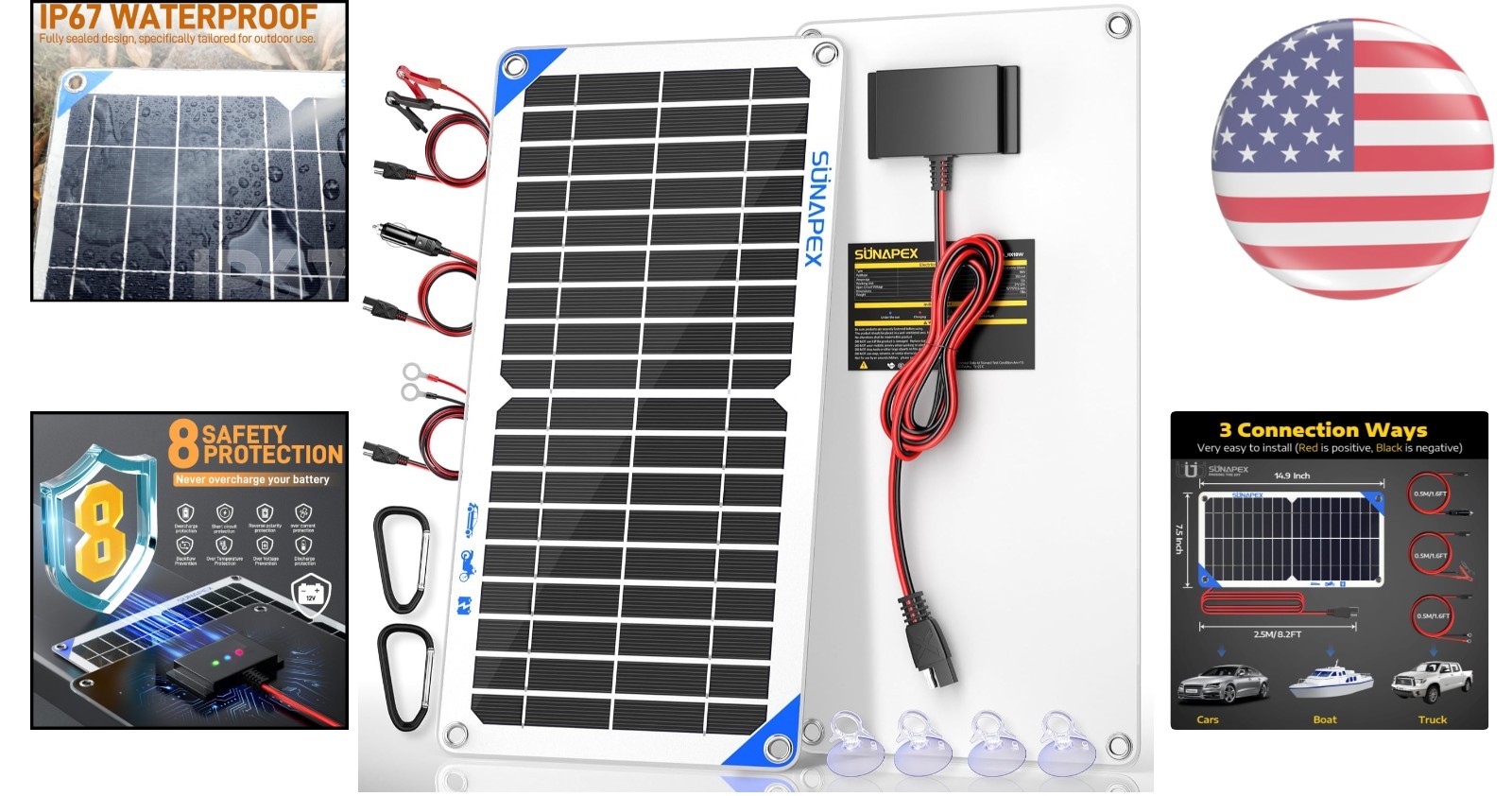Rated Solar Trickle Charger – 10W Battery Saver for Automotive & Marine Use