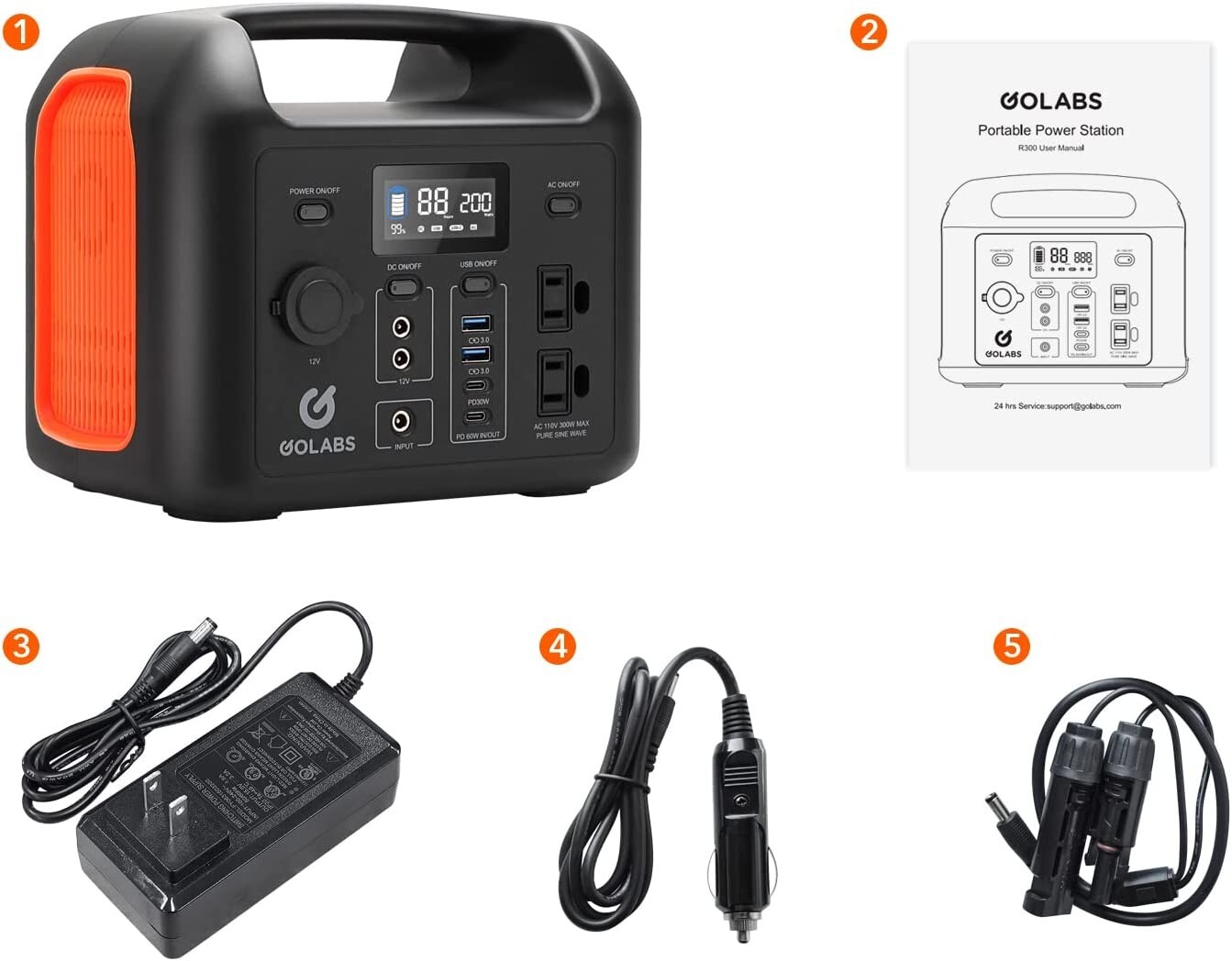 GOLABS Portable Power Station R300 299Wh LiFePO4 Battery Backup Solar Generator
