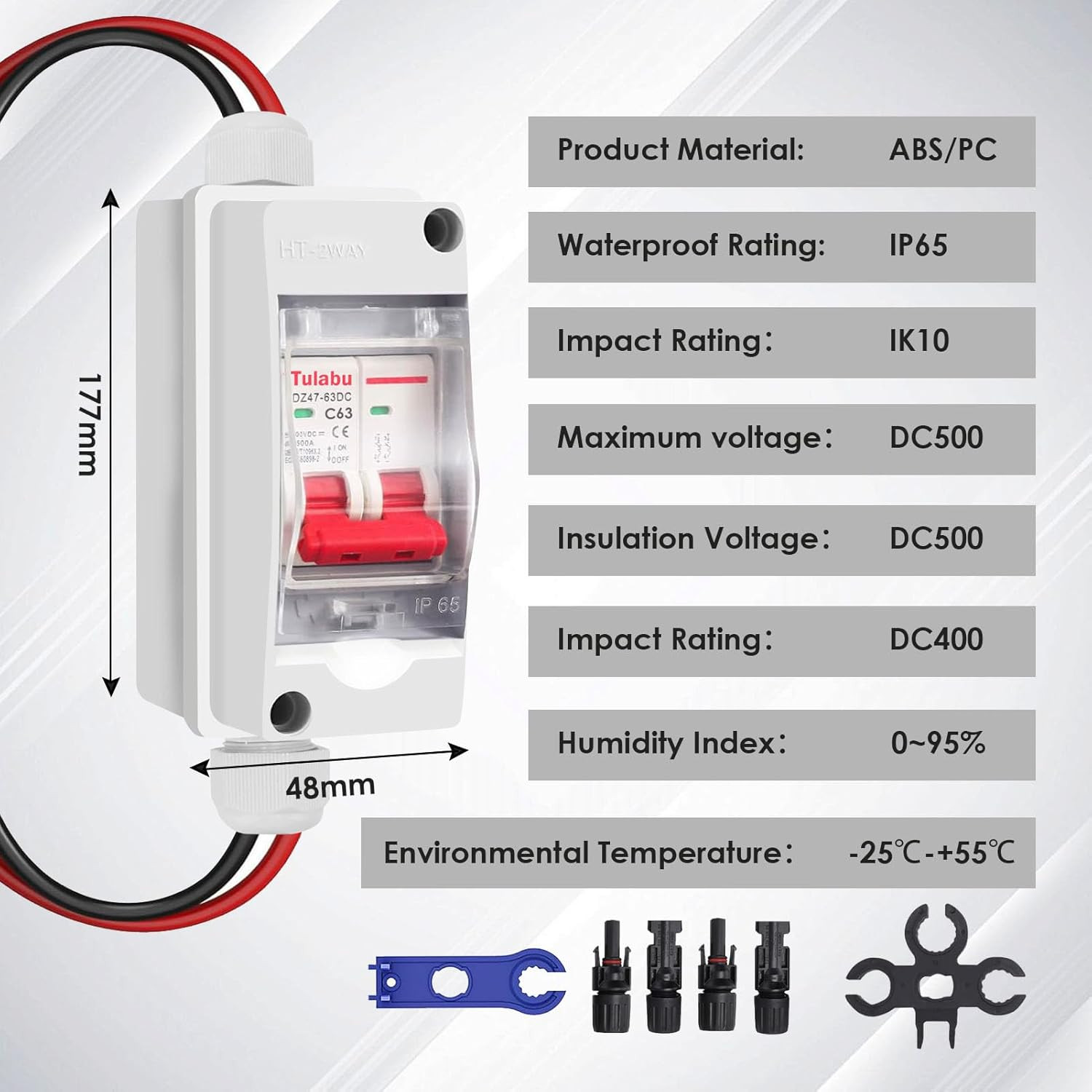 Solar Panel Disconnect Switch 63A DC AC Circuit Breaker Box Outdoor IP65 PV