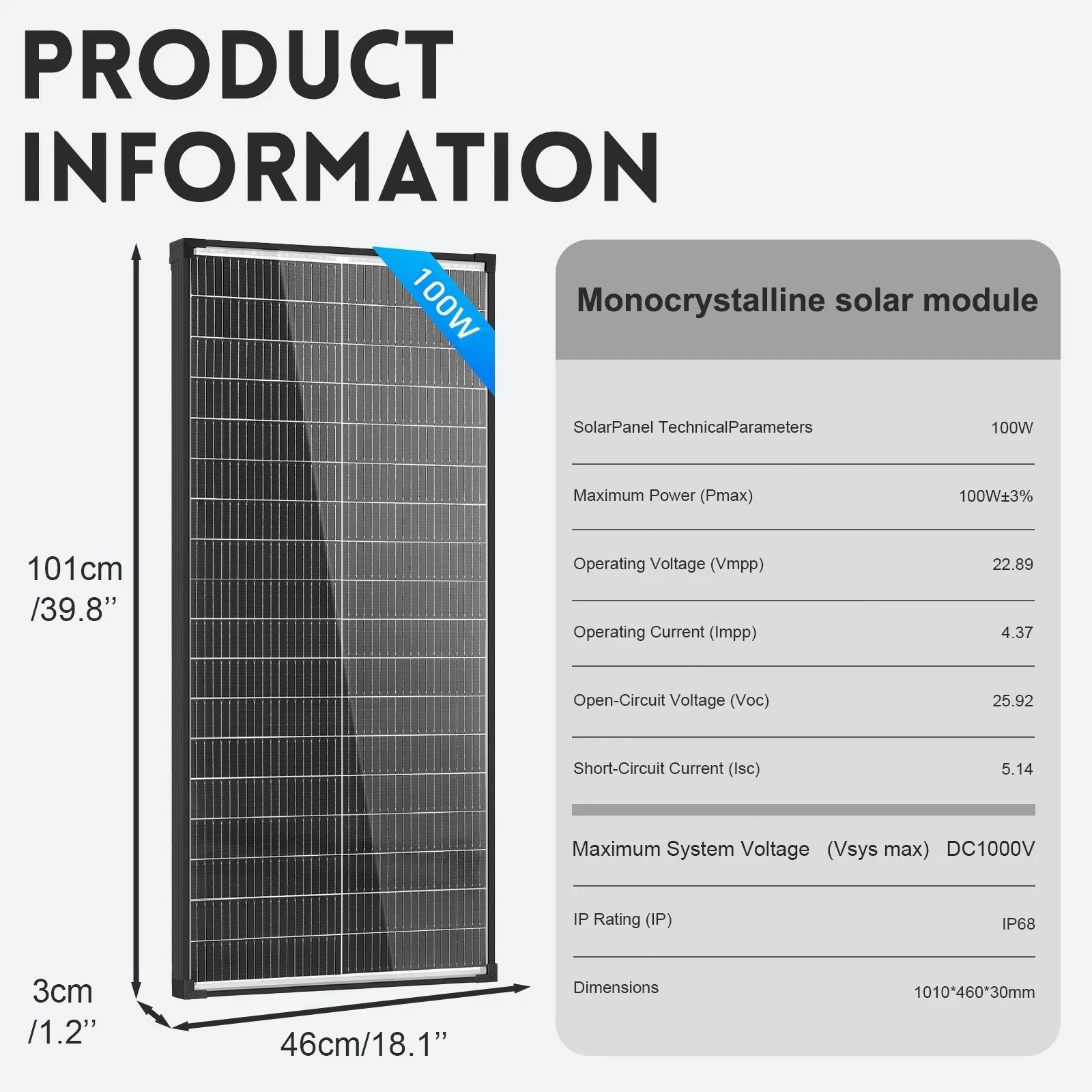 AeternaSol 100W Solar Panel Bifacial N-Type 18BB Mono 18V PV Home RV Off Grid US