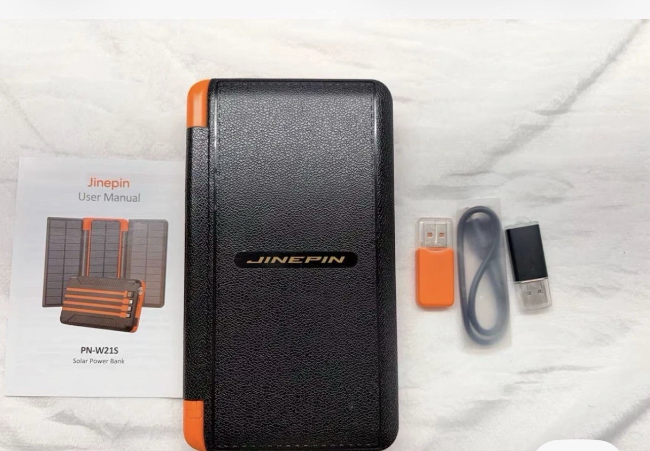 Jinepin PN-W21S Solar Power Bank Charger w/ Flashlight for Camping/Hiking