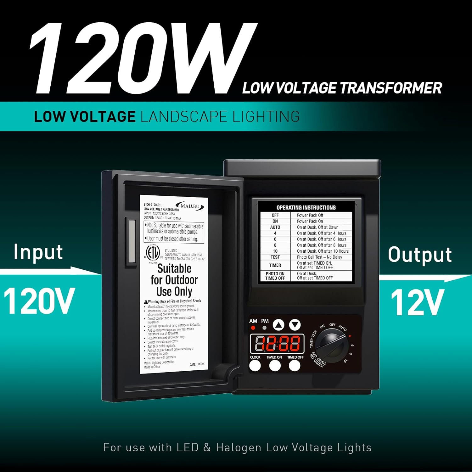 120 Watt Power Pack with Sensor and Weather Shield for Low Voltage Landscape Lig
