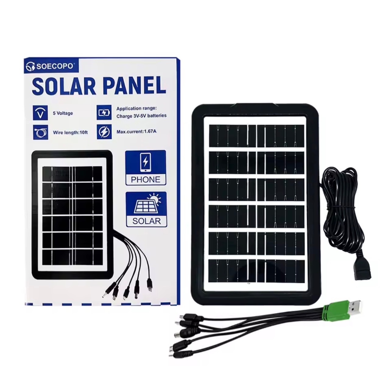 30W Portable Solar Panel 5V USB Charger w/ 5-in-1 Cable Camping
