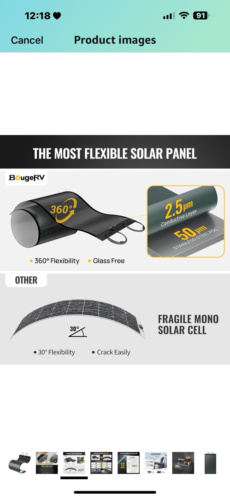 BougeRV Yuma 100W Compact Flexible Solar Panel with Tape for Easy Installation