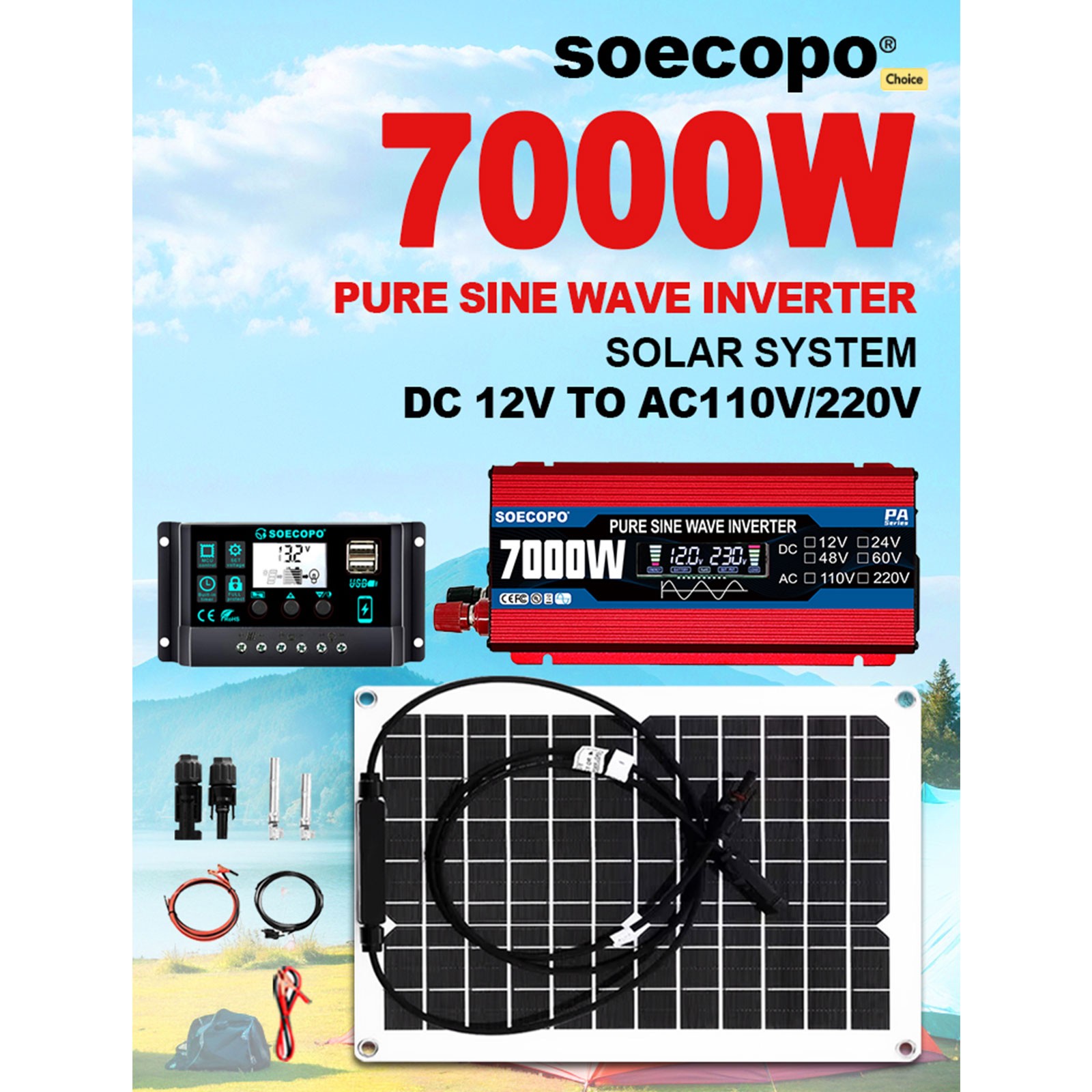 7000W Solar System Kit 12V To 110V/220V Off-Grid Inverter System 100A Controller