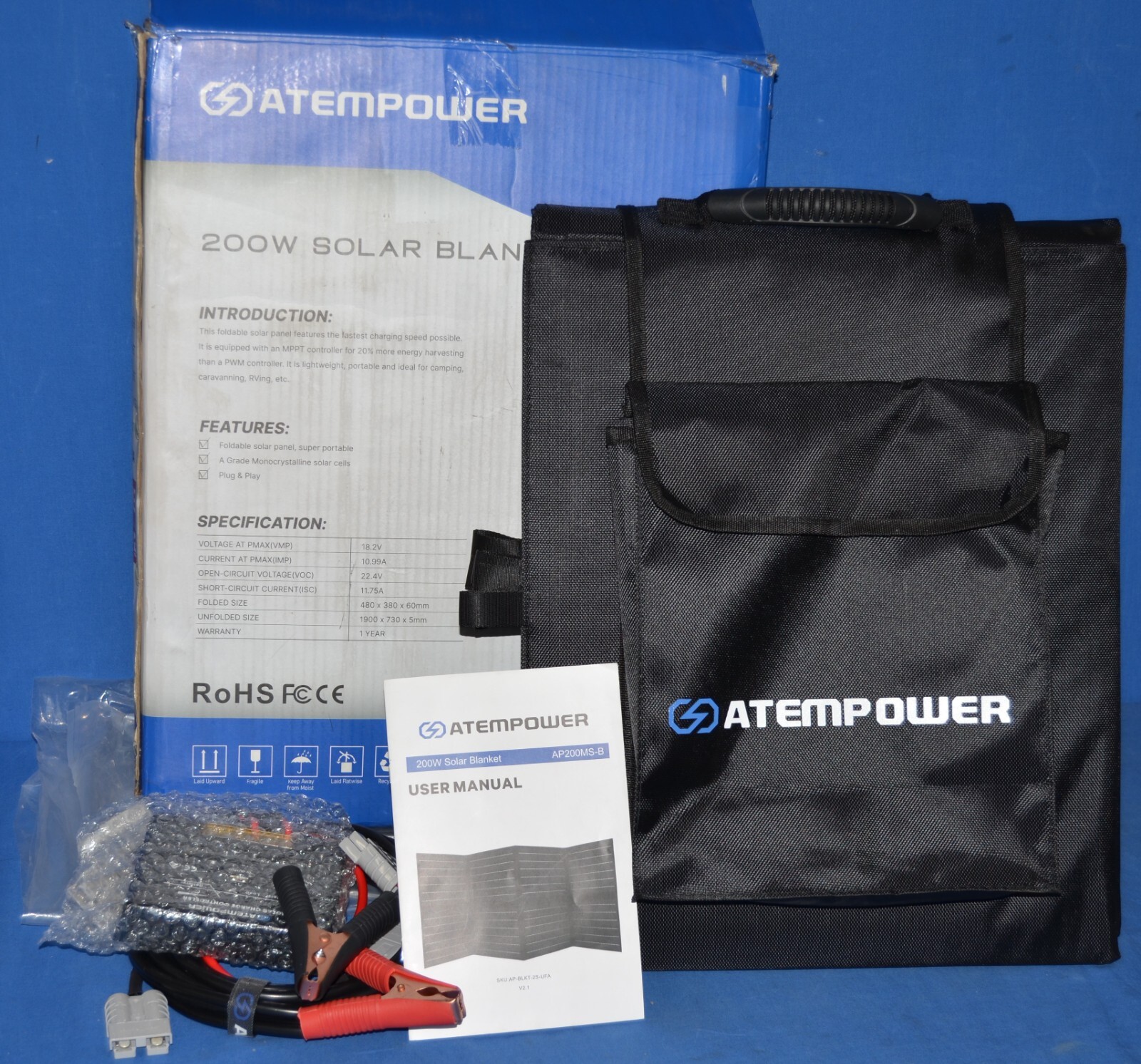 ATEM POWER 200W Portable Solar Blanket Model AP200MS-B