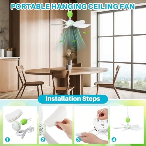 Set Solar Ceiling Fan Kit with5w Panel, USB Hanging Fan5.74” Dual Power 1