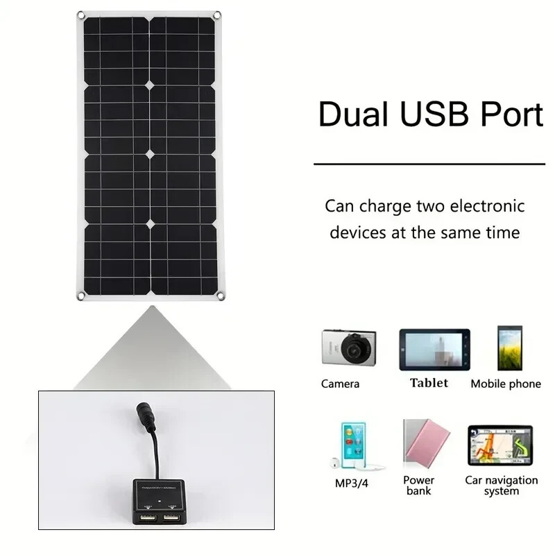 1000W 18V Monocrystalline Silicon Solar Panel Dual USB 12V/5V DC Single Crystal