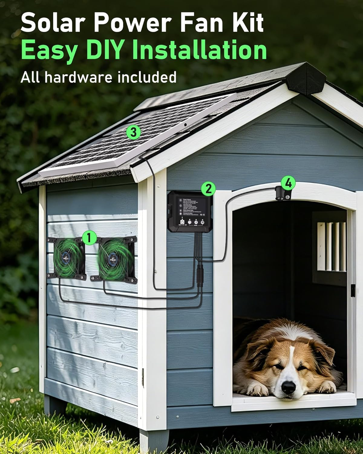 Solar Powered Chicken Coop Fan with 25W Panel & 3 Smart Modes, 2 Fans