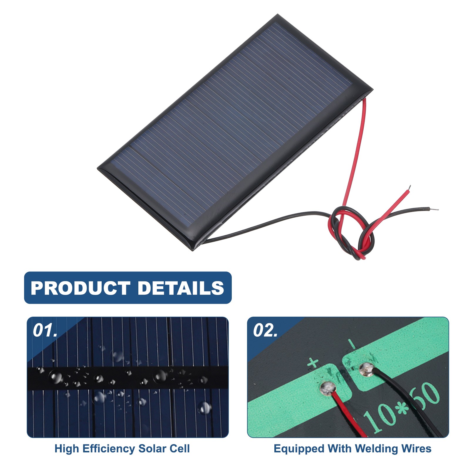 2 Pcs 4.5V 0.36W 80mA Mini Solar Panels with 2 Cable 77.5mm x 40.5mm