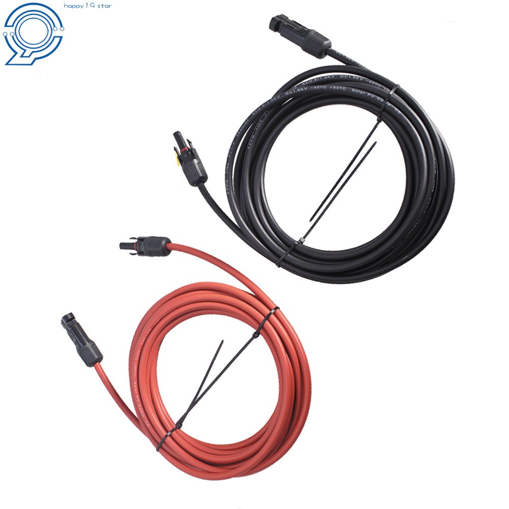 1 Pair 20 Feet Solar Panel Extension Cable Wire Connector Black + Red 10AWG