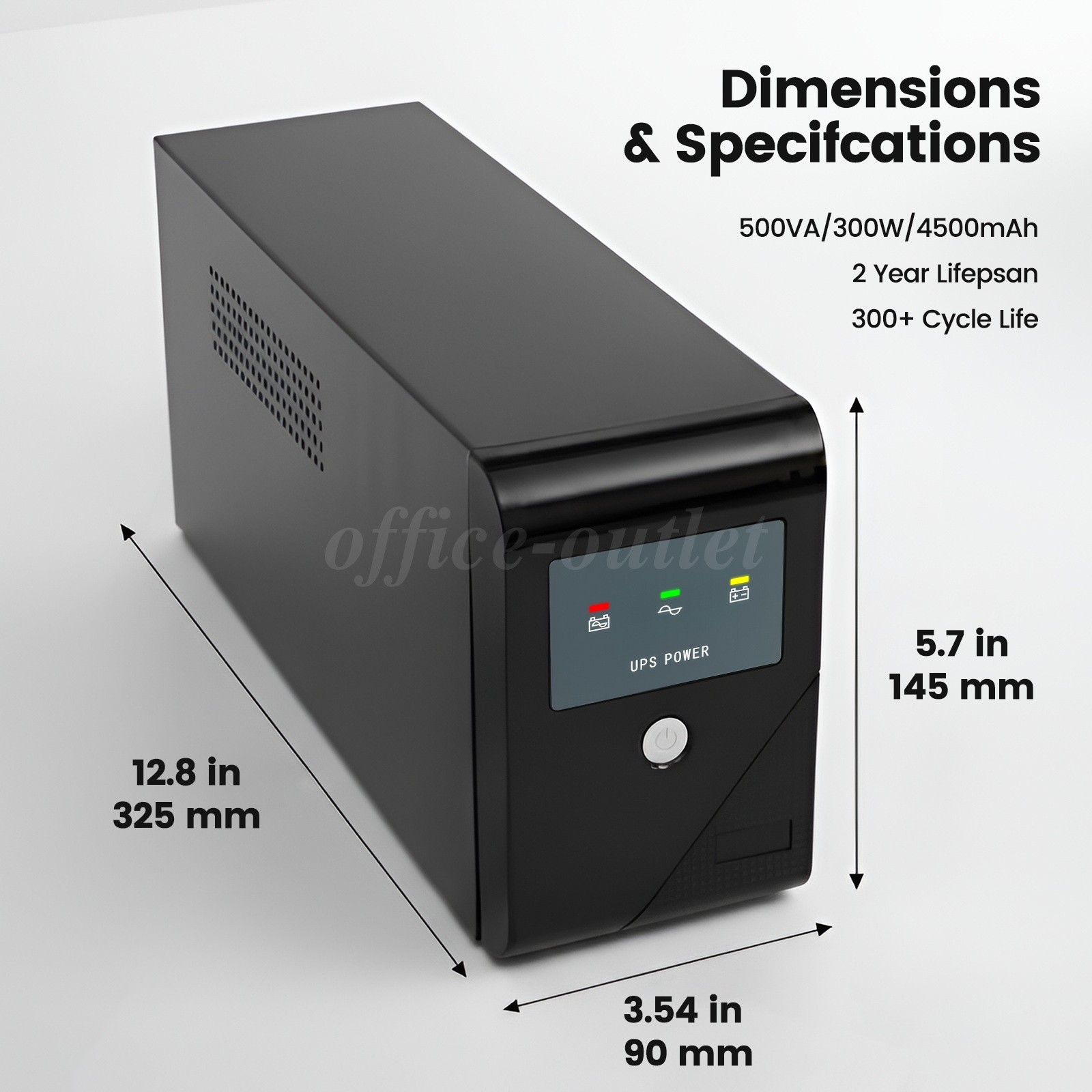 Home Office Backup UPS Power 300W 500VA Continuous Battery Backup w/3 Outlets