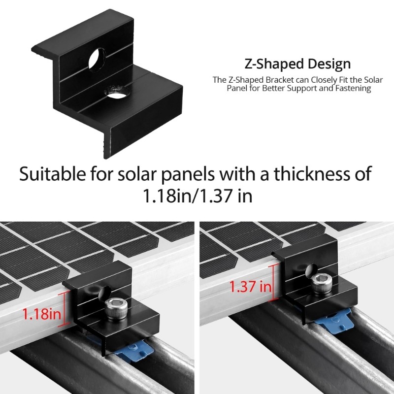 10Pcs Aluminum Alloy Adjustable Solar End Clamp Solar Panel Mounting Bracket
